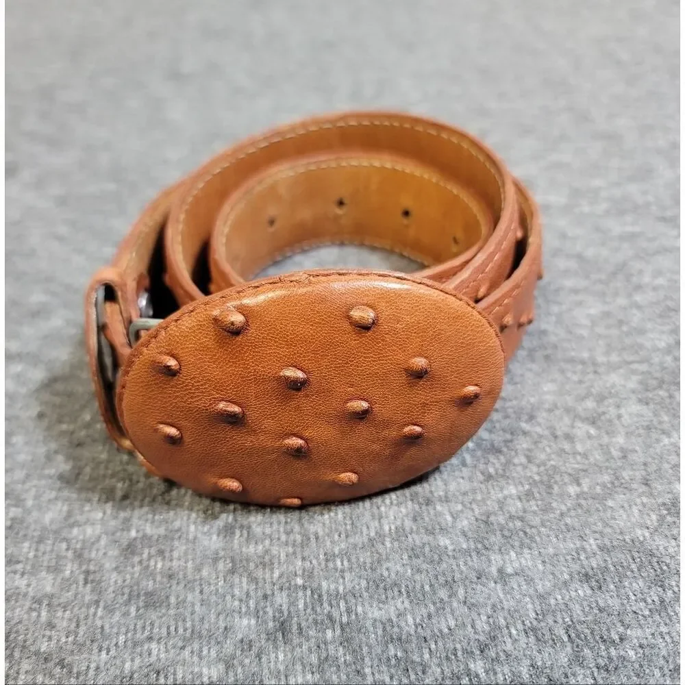 Handmade Western Brown Leather Belt Ostrich – Size 32– Made in Mexico